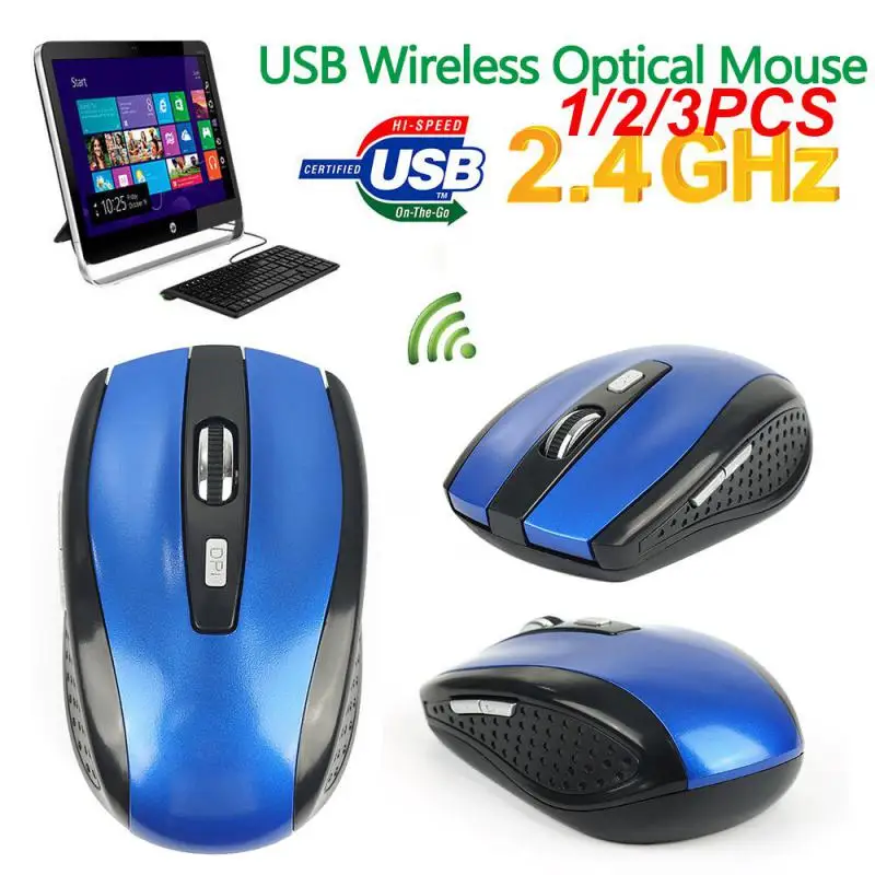 1/2/3ШТ Беспроводная оптическая мышь 2,4 ГГц USB, оптический регулируемый приемник, компьютерная мышь, эргономичные мыши, Игровая мышь для ПК