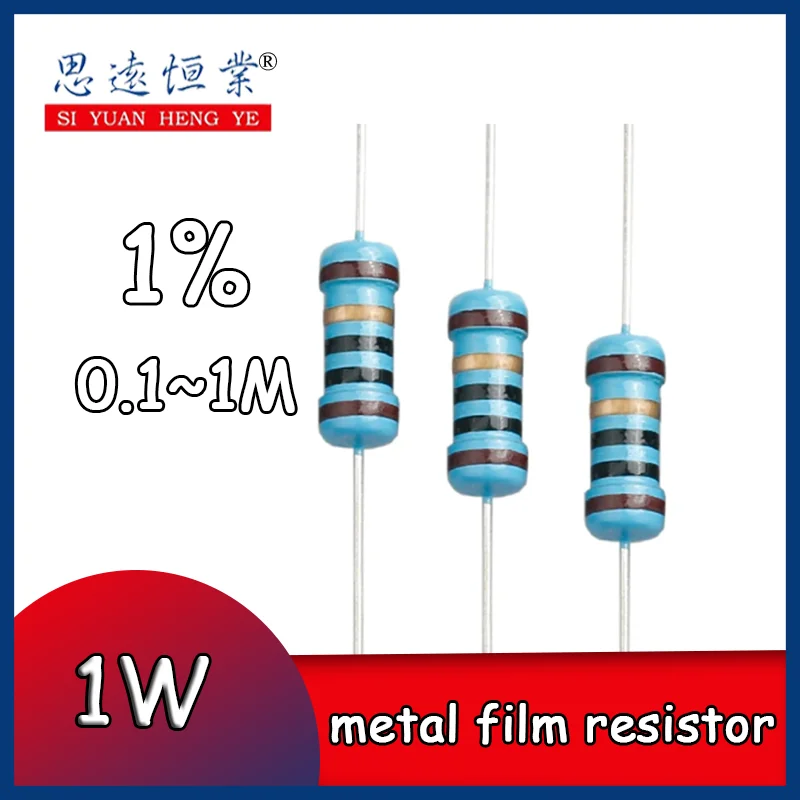 1 Вт Металлический пленочный резистор 1% Пятицветный кольцевой силовой резистор 0,1 ~ 1 М 2 4,7 10R 47 100 220 360 470 1K 2,2K 10K 22K 4,7K 100K Ом