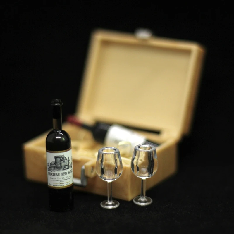 1 комплект 1:12 Кукольный домик Миниатюрная бутылка красного вина, Винный бокал, модель винной коробки, домашняя игрушка для декора сцены жизни
