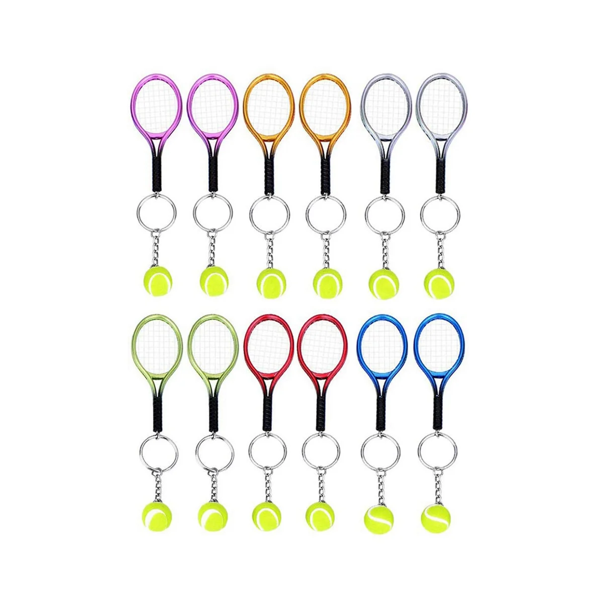 12шт Мини-теннисная ракетка Брелок для ключей, модный теннисный мяч Разделенное кольцо Брелок для команды любителей спорта