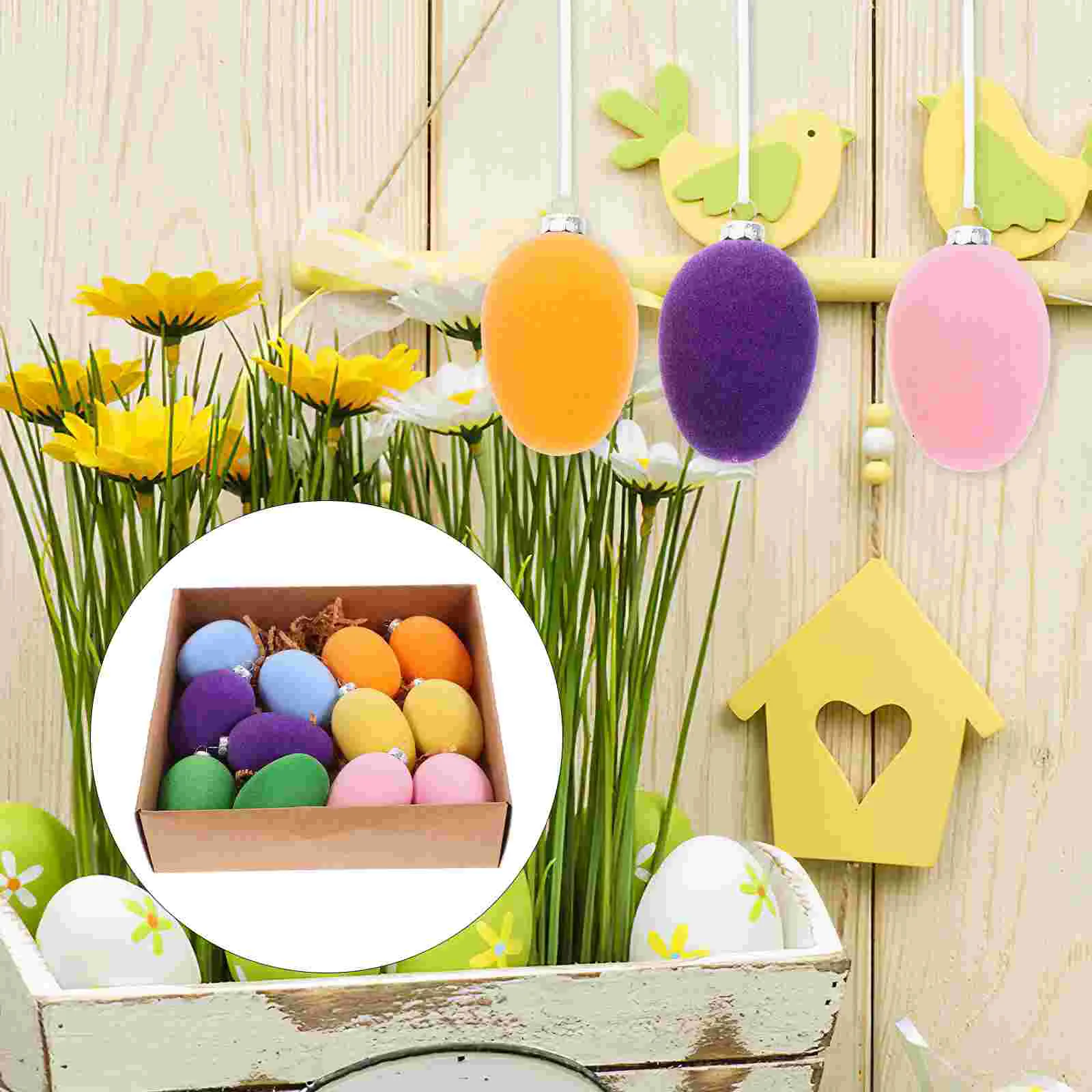 12шт Пасхальные подвесные яйца Украшения Фестиваль Вечеринка Яйцо подвесное украшение (смешанный цвет)