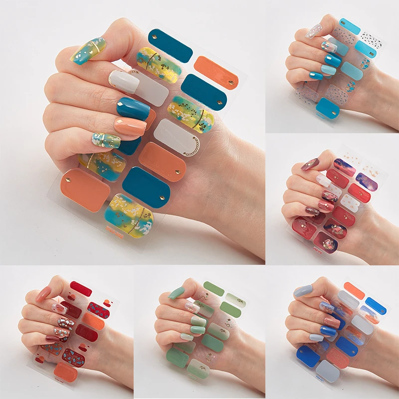 14 подсказок/лист Многоцветные наклейки для дизайна ногтей, женские полные обертывания, водонепроницаемые Решетчатые полоски для ногтей, украшения для маникюра своими руками