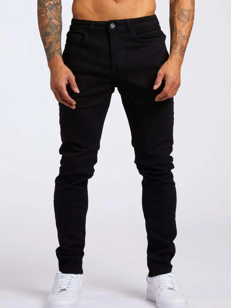 2023 Новые мужские джинсы-скинни стрейч, синие однотонные эластичные классические джинсы, мужские облегающие модные байкерские джинсовые брюки, мужская уличная одежда