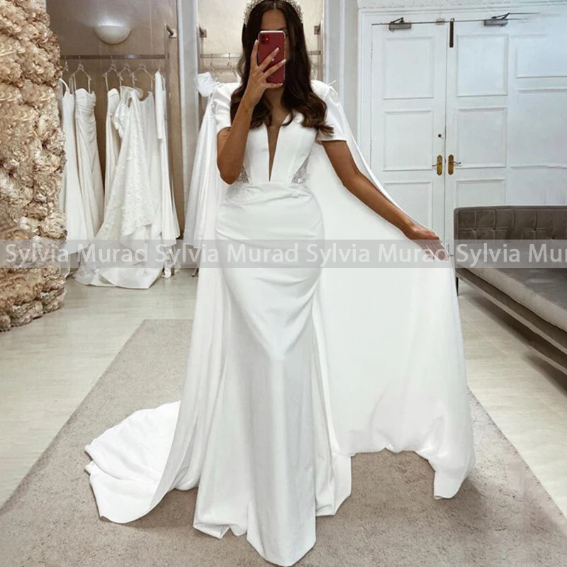 2024 г. Свадебное платье-накидка Memaid с короткими рукавами и аппликациями, Свадебные платья-футляры с прозрачной талией, вечернее платье