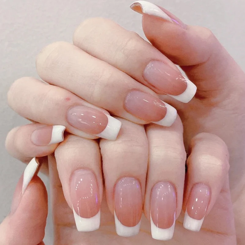 24шт Съемных французских накладных ногтей телесного цвета, полное покрытие искусственных накладных ногтей, типсы для ногтей Ballerina Press on, Полностью готовые накладные ногти