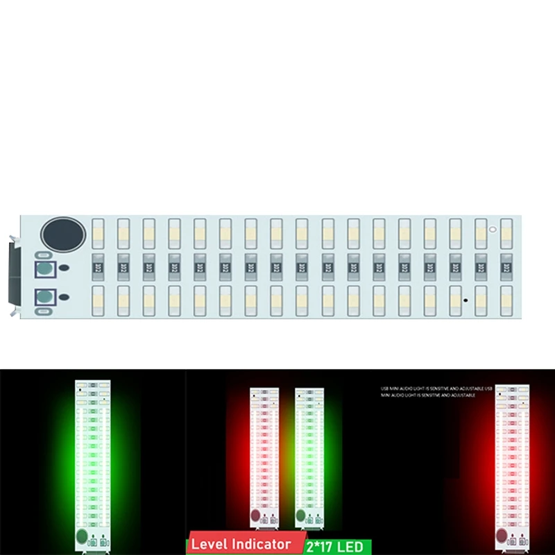 2X17 LED USB Mini Music Spectrum Lighting, индикатор уровня голосового управления звуком для усилителя мощности MP3