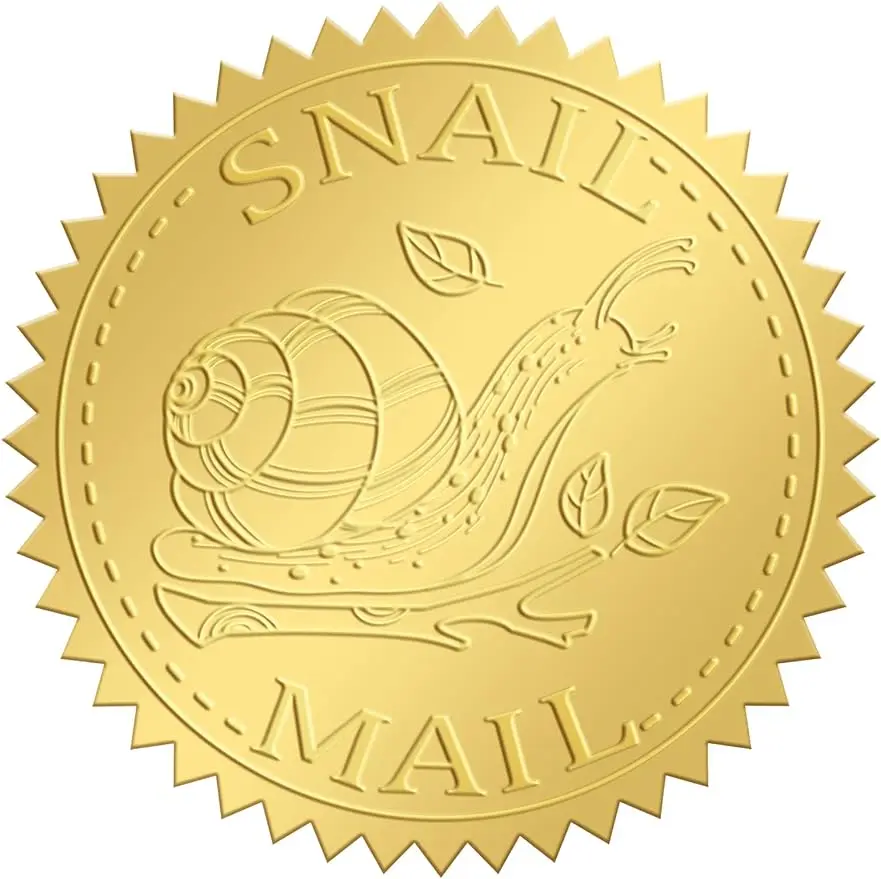 50 мм Наклейка из золотой фольги, почта улитки, 100 шт. Печати сертификатов, круглые наклейки из фольги с золотым тиснением для конвертов