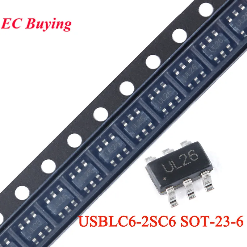 50шт/10шт USBLC USBLC6-2SC6 SOT-23-6 USBLC6 SOT UL26 SOT23 Низкая Емкость Конденсатора 2-проводная Микросхема защиты от Электростатического разряда IC