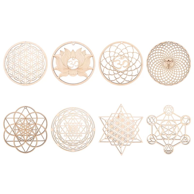 8 Упаковок 14-сантиметровой деревянной настенной вывески в форме цветка Жизни Coaster Wood Wall Art Геометрия изготовления поделок для каботажных судов своими руками