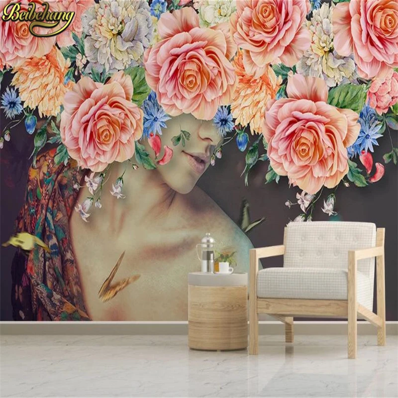 beibehang пользовательские акварельные розы, фото 3D-росписи, обои для гостиной, фон для украшения настенной росписи