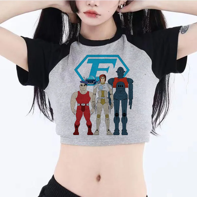 Captain Future cyber y2k уличная одежда, укороченный топ, милая дрянная футболка в стиле манга для девочек, одежда