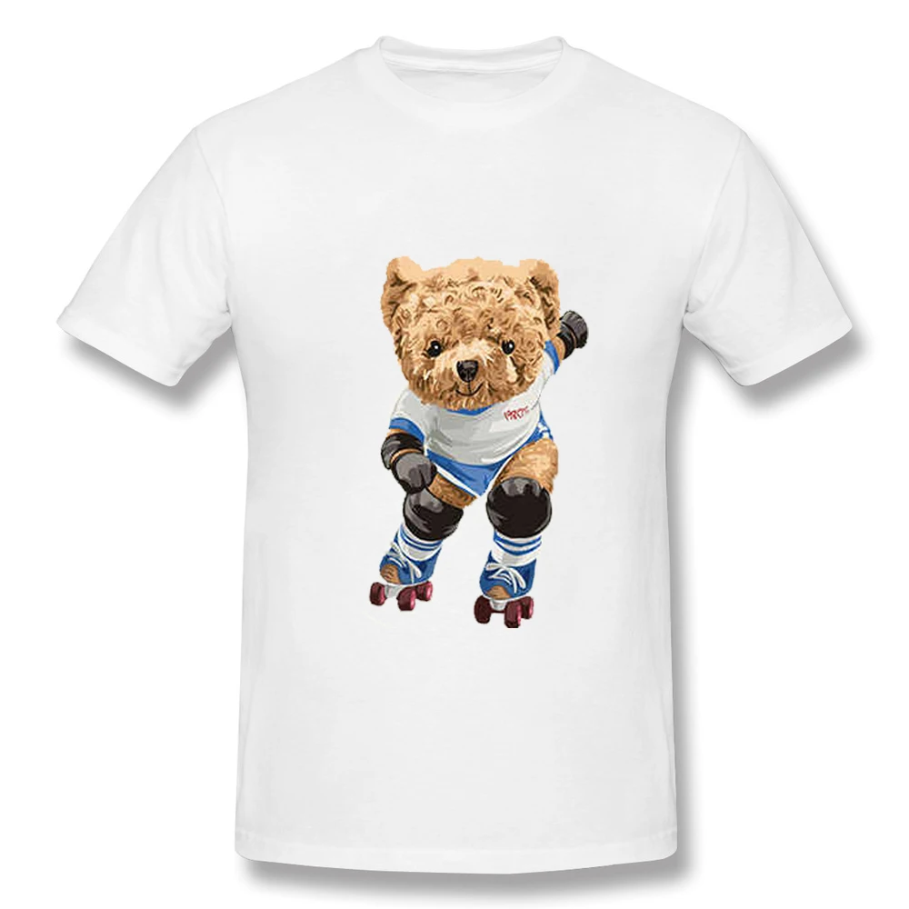 HX Белая футболка из 100% хлопка с 3D-графикой, футболка с медведем на роликовых коньках, Пуловеры с мультяшным принтом, повседневные футболки, мужская одежда
