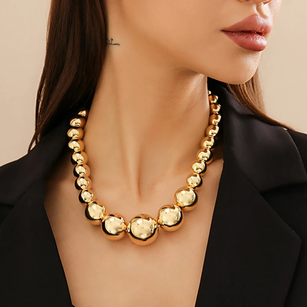 IngeSight.Z Преувеличенное Золотое ожерелье-чокер с большим шариком CCB для женщин, короткое ожерелье из бисера в стиле панк, ювелирные изделия в стиле хип-хоп, подарок для вечеринки