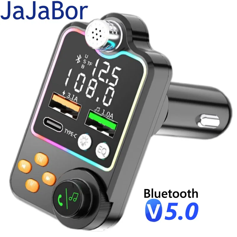 JaJaBor FM-Передатчик Красочный Свет TF Карта U Диск Автомобильный MP3-Плеер Type C Двойной USB Автомобильное Зарядное Устройство Bluetooth 5.0 Автомобильный Комплект Громкой Связи