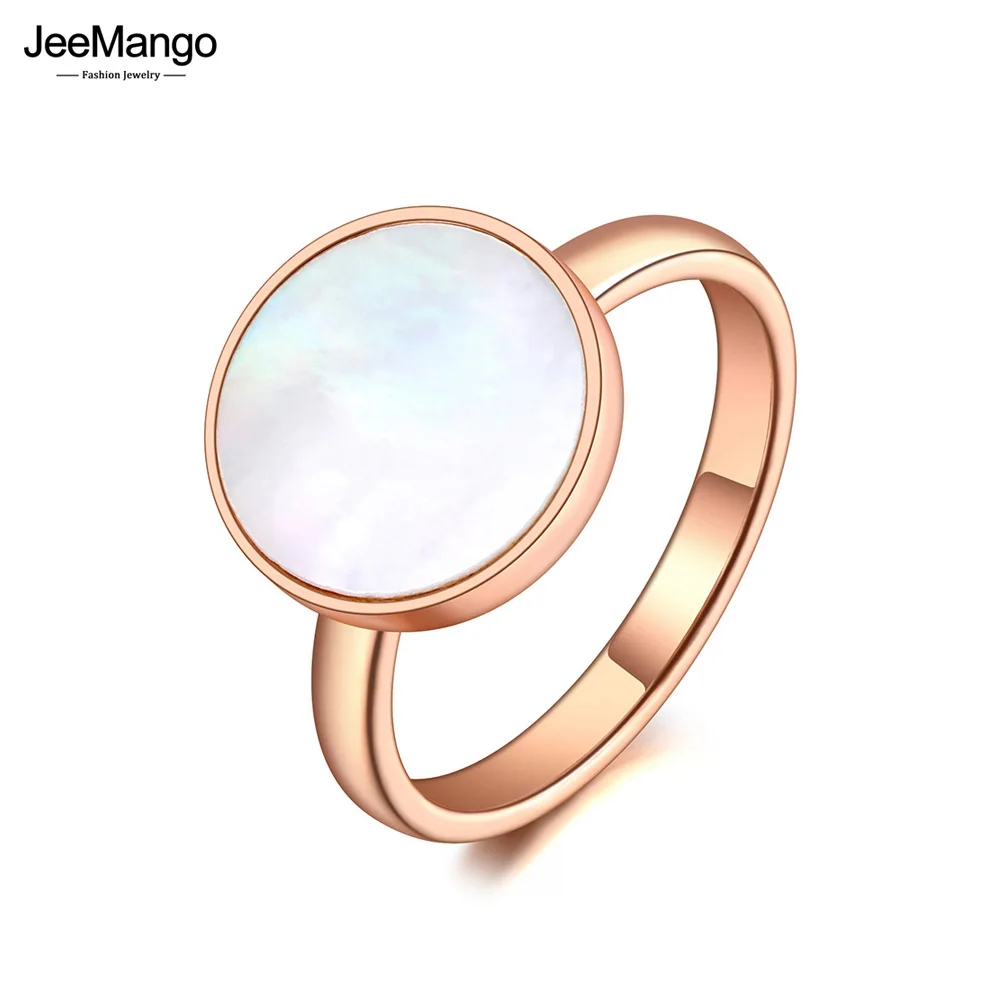 JeeMango Модное кольцо для вечеринок из титана и нержавеющей стали с белой оболочкой цвета розового золота Оригинального дизайна в богемном стиле для женщин JR20051