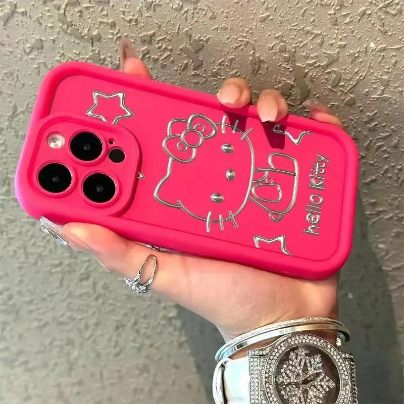 kawaii Sanrio Hello Kitty Y2K Подходит для Iphone 14 Чехол Для Телефона 13Promax Мультфильм Милый Все Включено Гальваническое Покрытие 12 11 Подарок