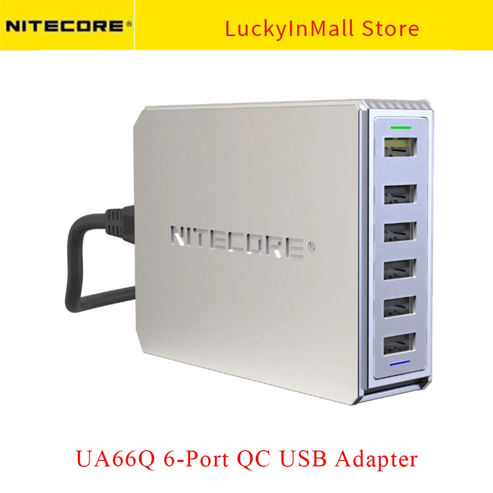 NITECORE UA66Q 6-Портовый USB-Адаптер Для Быстрой Зарядки QC 3,0 2,0 Выход 68 Вт Высокоскоростная Быстрая Зарядка Для Телефона Планшета, Кабель Питания Переменного тока