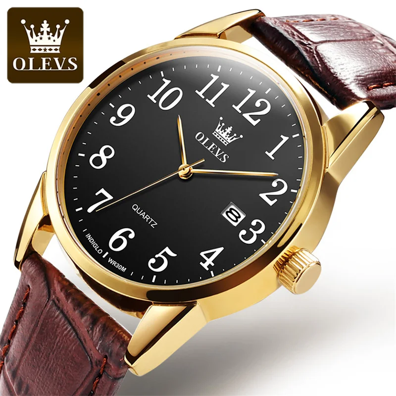 OLEVS Деловые мужские кварцевые часы, спортивный кожаный ремешок, Водонепроницаемые Модные мужские часы с датой, лучший бренд, роскошные наручные часы.