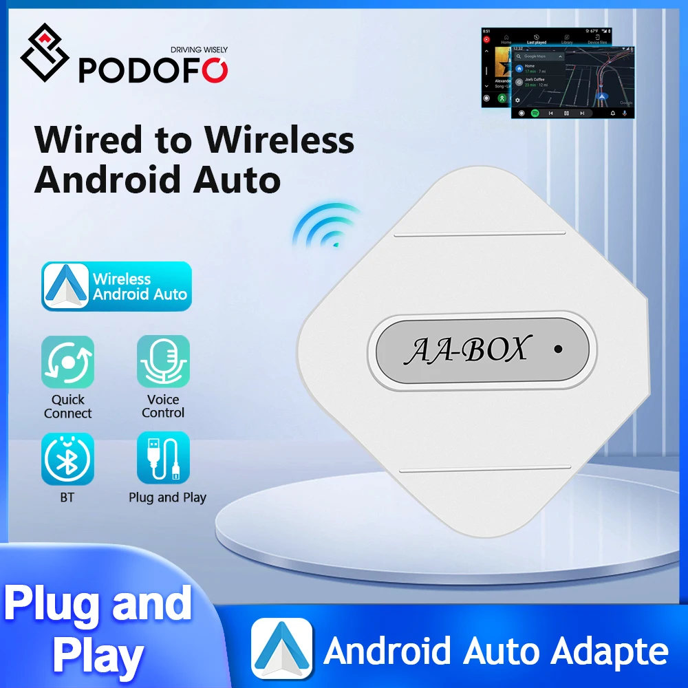 Podofo Проводной И Беспроводной Android Auto Box Bluetooth Адаптер USB Mini Box Голосовое Управление WIFI USB Адаптер Для Honda Nissan Kia VW