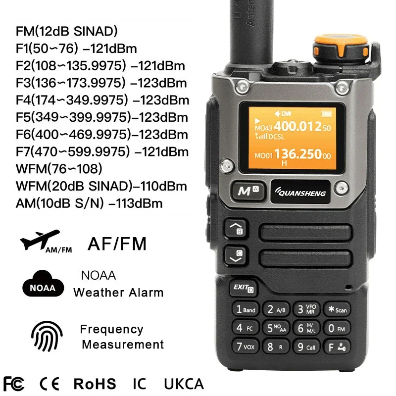 Quansheng UV-K6 Портативная рация 5 Вт Air Band Radio Tyep C Зарядкой UHF VHF DTMF FM-Скремблер NOAA Беспроводная Частота Двухстороннее CB Радио