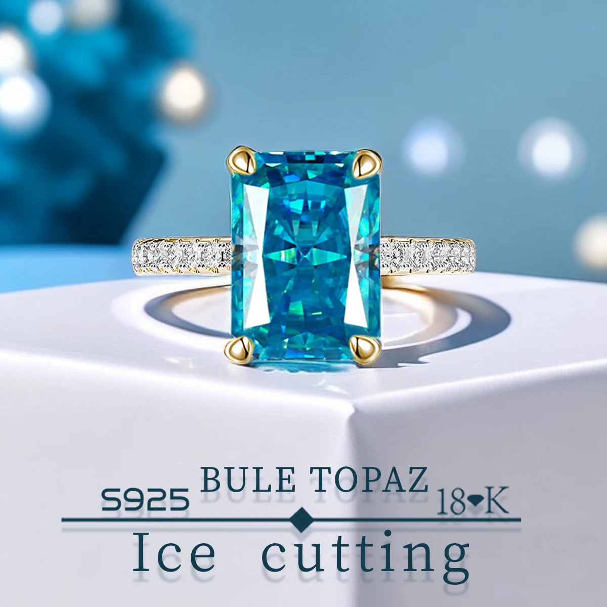 S925 Стерлинговое серебро прекрасного качества 3,5-каратный топаз, голубой циркон, Искрящийся 5A, женское кольцо хорошего качества, Ограненное льдом