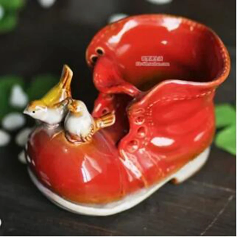 Sepatu Bot Hewan Kreatif Keramik POT Vas Bunga Dekorasi Rumah Kotak Pena Kerajinan Dekorasi Ruangan Kerajinan Patung Porselen