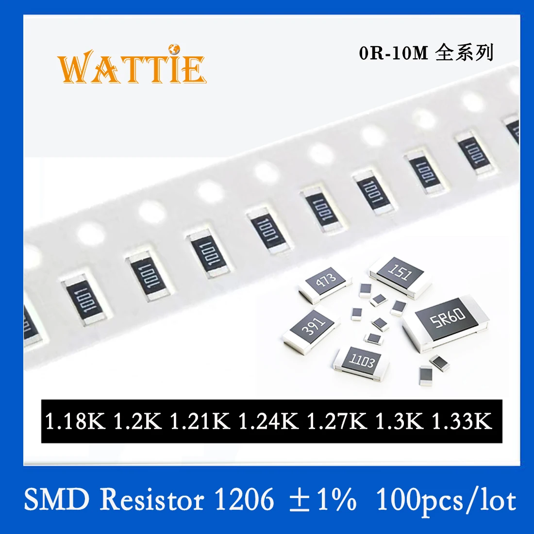 SMD резистор 1206 1% 1.18K 1.2K 1.21K 1.24K 1.27K 1.3K 1.33K 100 шт./лот микросхемные резисторы 1/4 Вт 3.2 мм * 1.6 мм