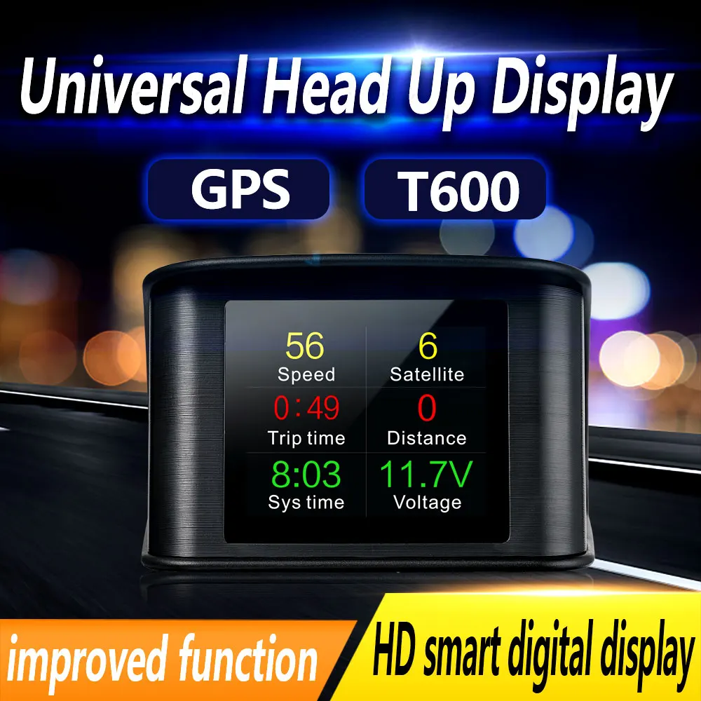 T600 HUD Головной дисплей для автомобиля Интеллектуальный датчик скорости Цифровой GPS об/мин Температура воды Расход топлива Интеллектуальная автомобильная система Автоматический автомобильный счетчик