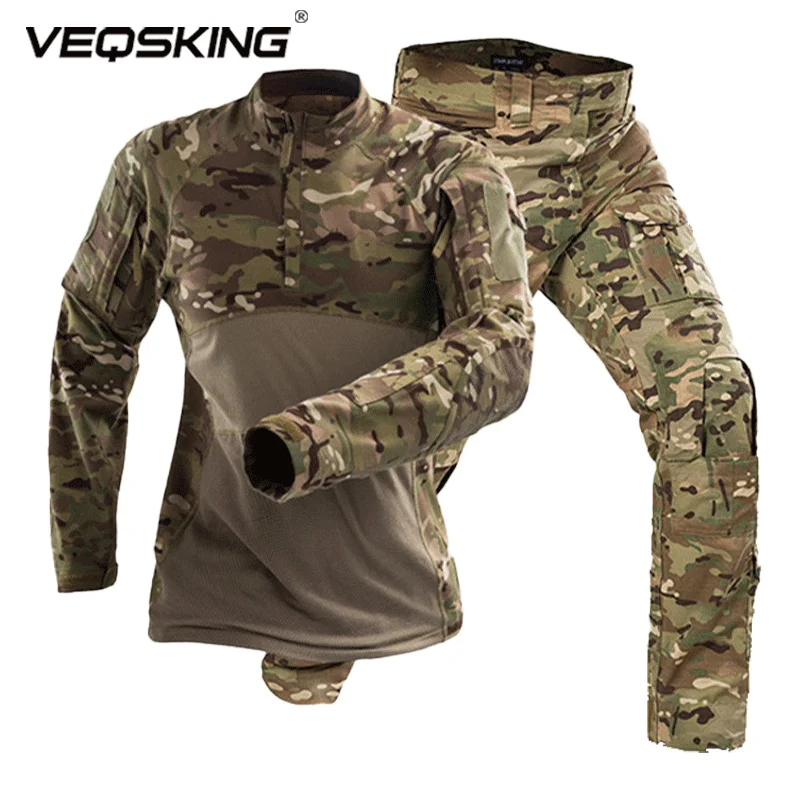 VEQKING 2шт Камуфляжная форма, Тактическая походная охотничья рубашка, тренировочные брюки, военный костюм, Походная боевая спортивная одежда для мужчин