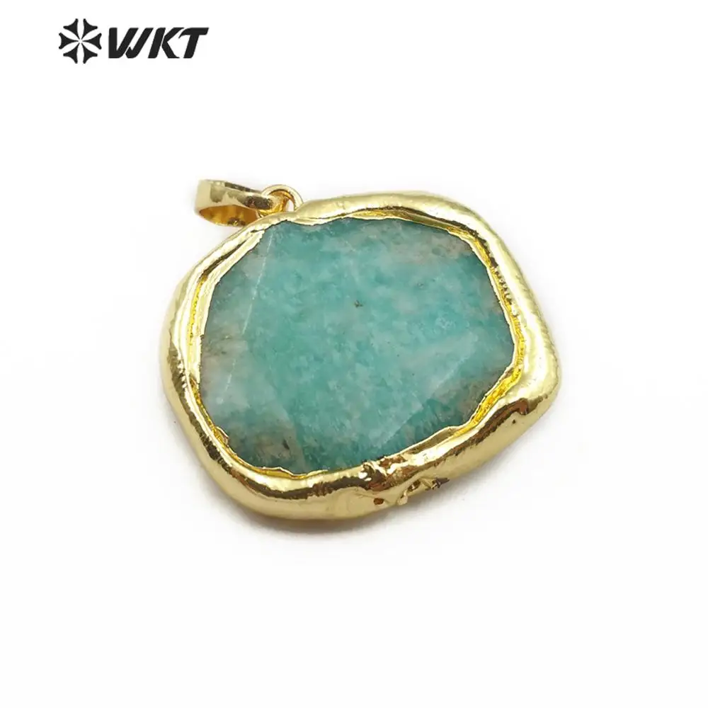 WT-P1468 натуральный клубничный амазонит Кулон из метистового камня фиолетовый коричневый голубой четырехугольный золотой кулон женская мода Ювелирные изделия