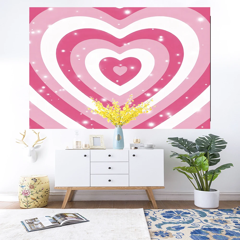 Y2k Love Гобелен Эстетичный Розовый, в стиле Триппи, из крупной ткани, Кавайный матрас, настенное покрытие комнаты в общежитии для девочек, одеяло, декор, фоновая ткань