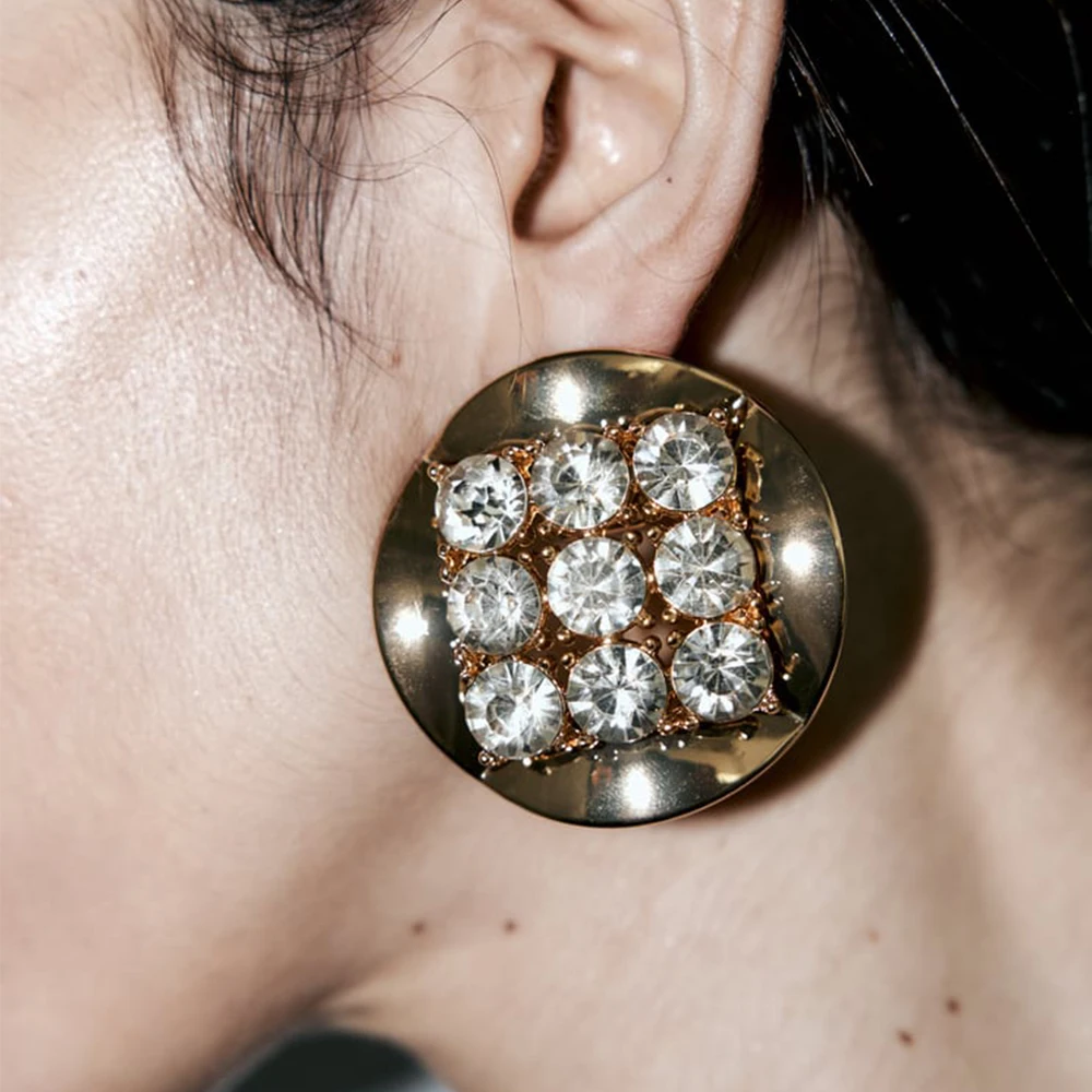 ZA Новые дизайнерские круглые металлические серьги с кристаллами для женщин, аксессуары для вечеринок, ювелирные изделия, подарки оптом