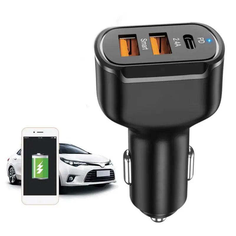 Автомобильное зарядное устройство USB C Автомобильное зарядное устройство мощностью 30 Вт, быстрая зарядка PD, Быстрое автомобильное зарядное устройство USB, мини- и металлическое, Совместимое для смартфонов, спорта