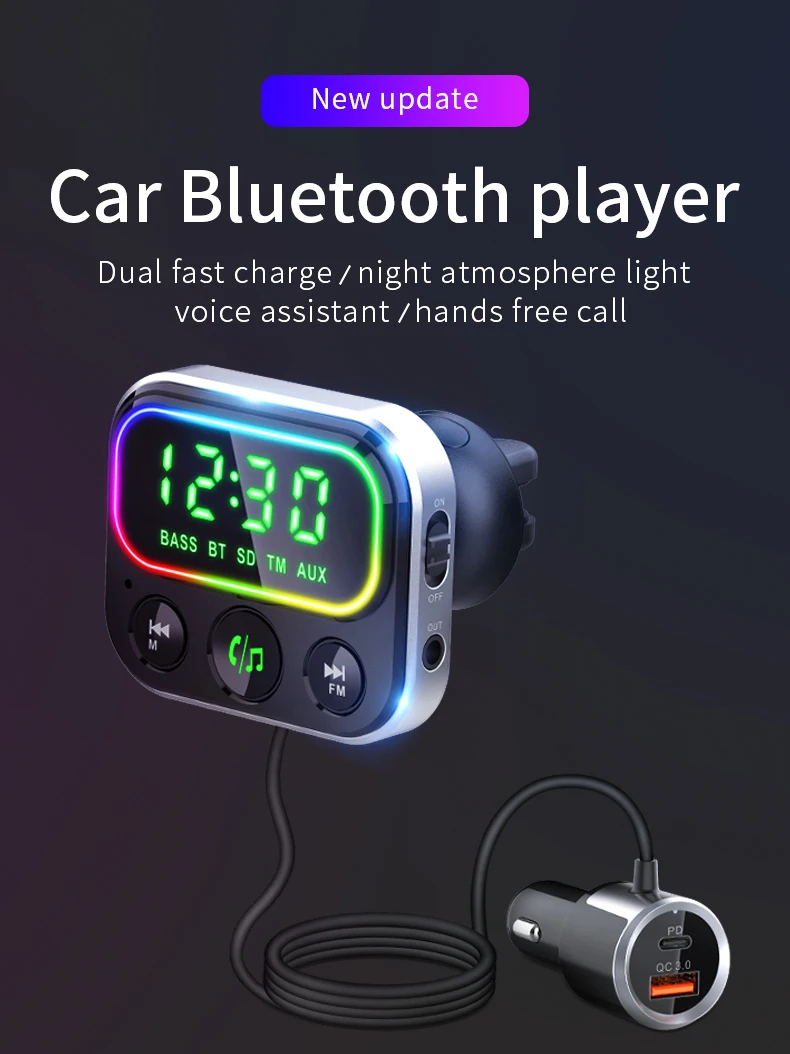 Автомобильное зарядное устройство Bluetooth Адаптер Bc79 18 Вт Быстрая зарядка Qc3.0 Универсальные Многофункциональные Автомобильные Аксессуары Fm-передатчик Автомобильный плеер