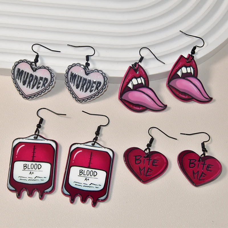 Акриловые серьги с губами Вампира в стиле панк Для женщин, Красная сумка для переливания крови, Любовная Серьга, Готические Модные Ювелирные Аксессуары, Подарки
