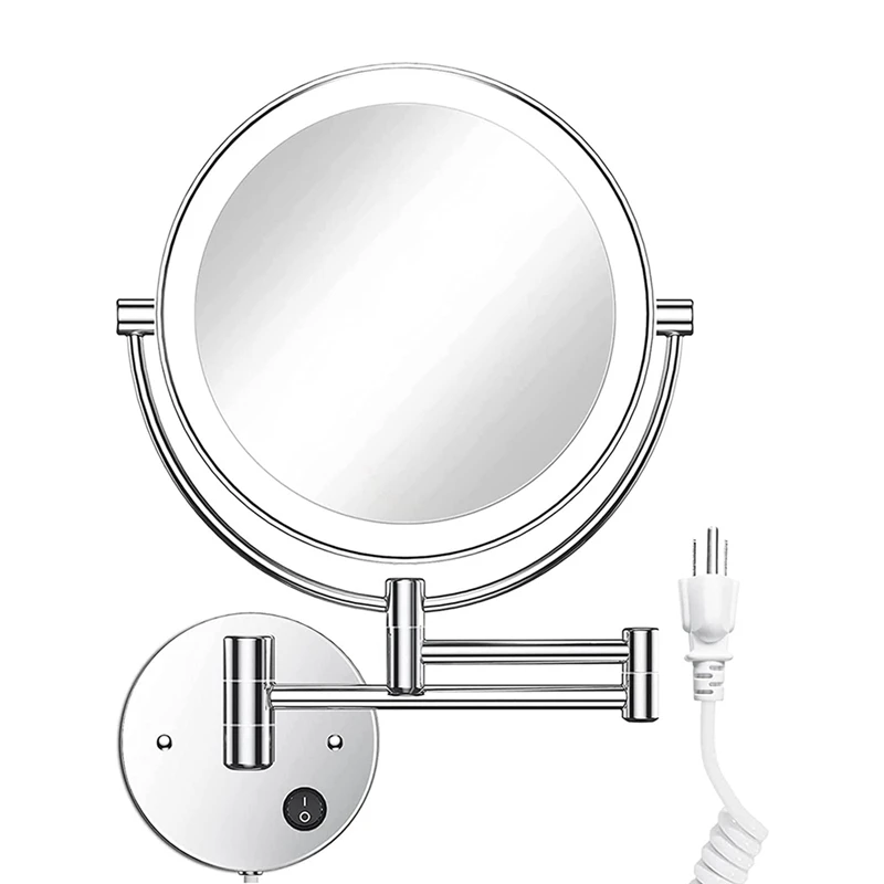 Акция! 2шт 8,5-дюймовое настенное зеркало для макияжа со светодиодной подсветкой Круглое двустороннее 1X/10X Увеличение с кнопкой подсветки Штепсельная вилка США