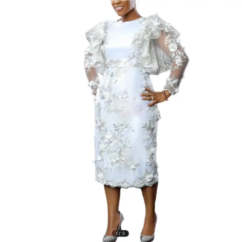 Белые африканские свадебные платья для женщин, осеннее элегантное Африканское облегающее платье с круглым вырезом и длинным рукавом, Африканская одежда Дашики