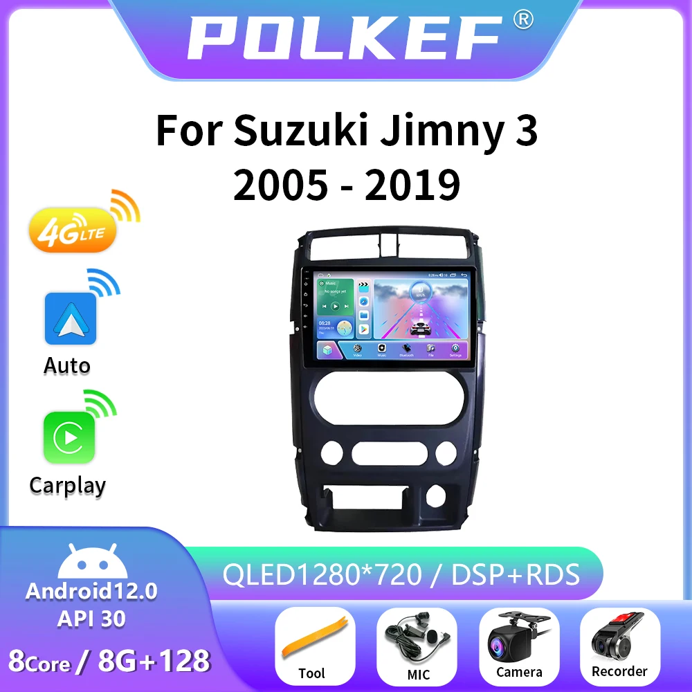 Беспроводная автомагнитола CarPlay Android 12 для Suzuki Jimny 3 2005-2019 Автомобильное радио, мультимедийный видеоплеер, навигация GPS, 2din DVD