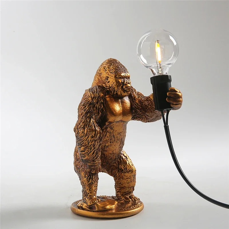 Бронзовая настольная лампа с мини-гориллой, милая настольная лампа с обезьянкой из смолы, прикроватная лампа для детской спальни, декор, ночник, праздничные подарки