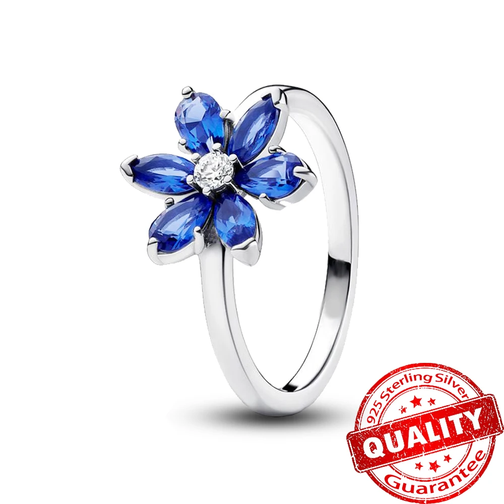 Великолепное кольцо из стерлингового серебра 925 пробы с голубым сверкающим гербарием, женское Кольцо в привлекательной форме цветка, Аксессуары для вечеринок, ювелирные изделия