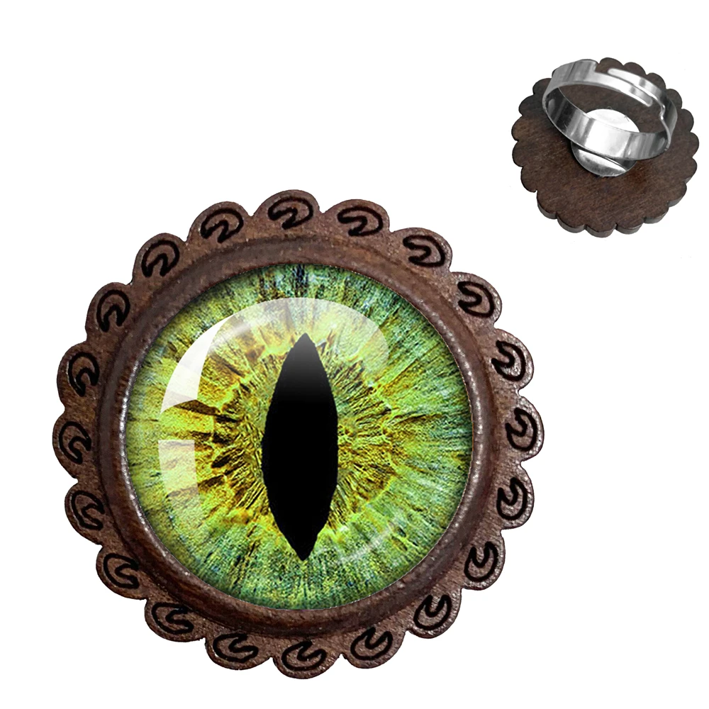 Винтажное кольцо с глазами злого Дракона, подвеска в простом стиле, коричневое деревянное кольцо, Стеклянные украшения с кабошонами, Женское Мужское кольцо, подарок