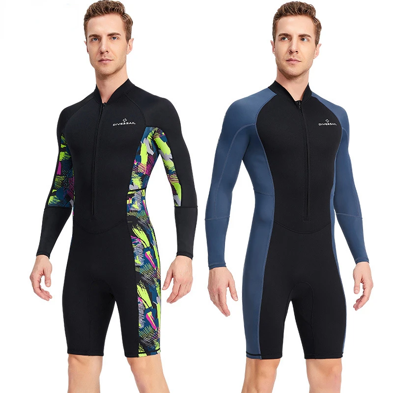 Водолазный костюм мужской цельный водолазный костюм с солнцезащитным кремом с длинными рукавами 1,5 мм для подводного плавания, серфинга, теплых плавательных шорт