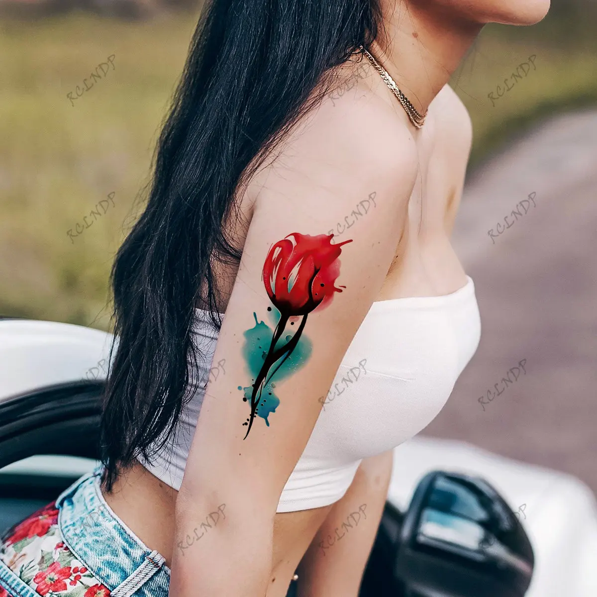 Водонепроницаемая временная татуировка, наклейка с сексуальными акварельными цветами, флэш-тату, поддельная татуировка, боди-арт на руке, спине, талии для девочек и женщин