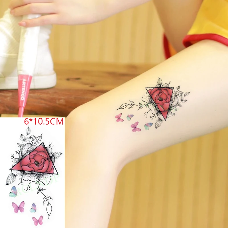 Водонепроницаемая временная татуировка-наклейка с красной розой, сексуальными цветочными листьями, бабочкой, флэш-тату, поддельная татуировка для женщин и мужчин