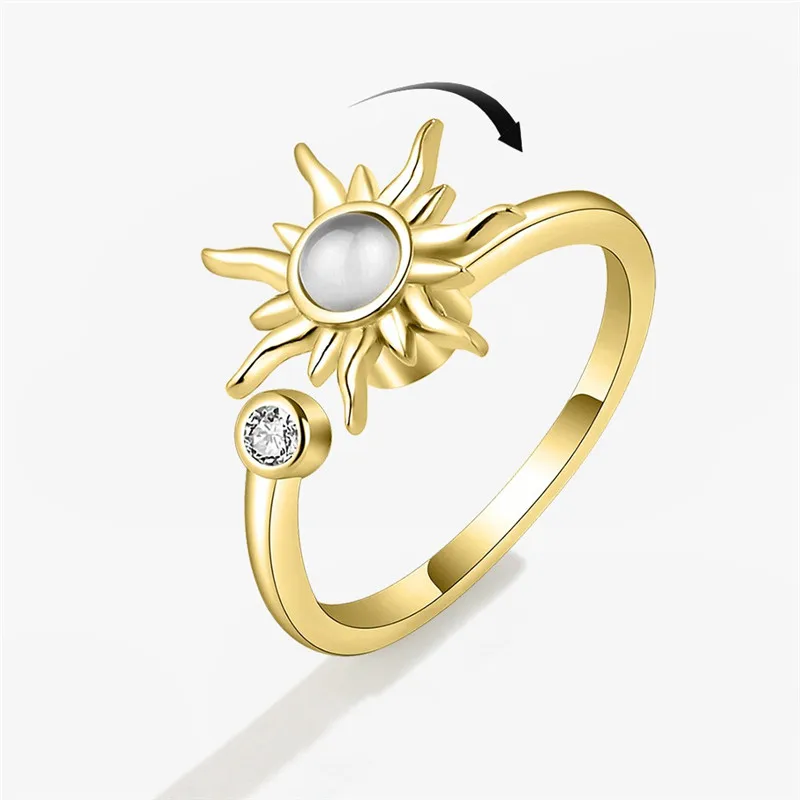 Вращающееся кольцо с тотемом Солнца в стиле ретро для снятия беспокойства, свободно вращающееся CZ Sunshine Charms, кольца-прядильщики Anillo Antiestres
