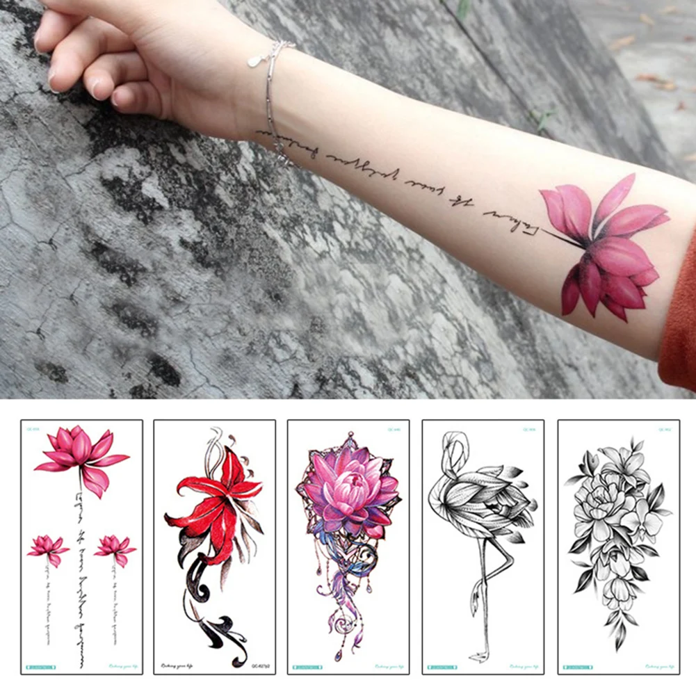 Временные татуировки с акварельным цветком Для женщин, наклейка для девочек, поддельные Татуировки, боди-арт, реалистичные листы для татуировок, Наклейка с татуировкой флоры