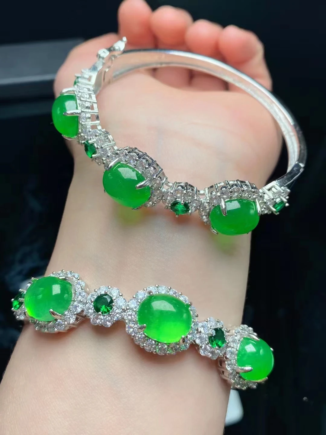 Высококачественный натуральный изумрудный браслет ручной работы из стерлингового серебра 925 пробы, зеленое идеальное кольцо для рук, женские ювелирные украшения