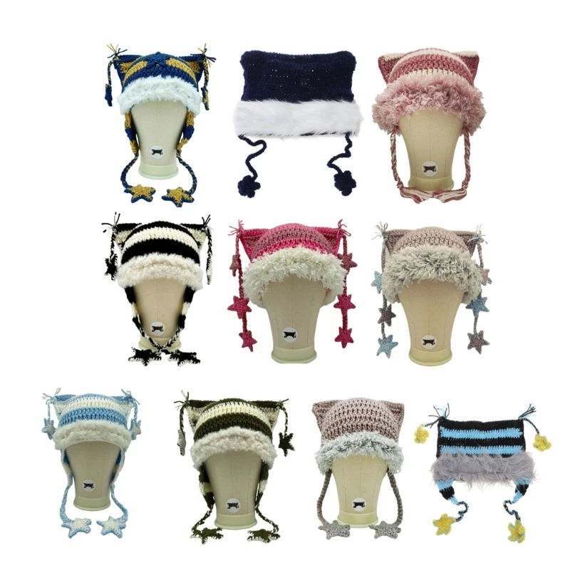Вязаная шапочка-бини для девочек, реквизит для Пасхальной фотосессии, шляпа с кошачьими ушками, костюм в стиле Y2K