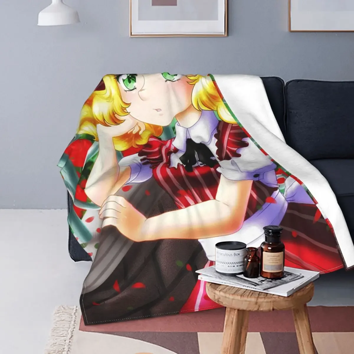Вязаное одеяло Kawaii Cute Girl Candy Candy Японское Аниме Плюшевое Покрывало Кровать Диван Портативные Мягкие Теплые Покрывала
