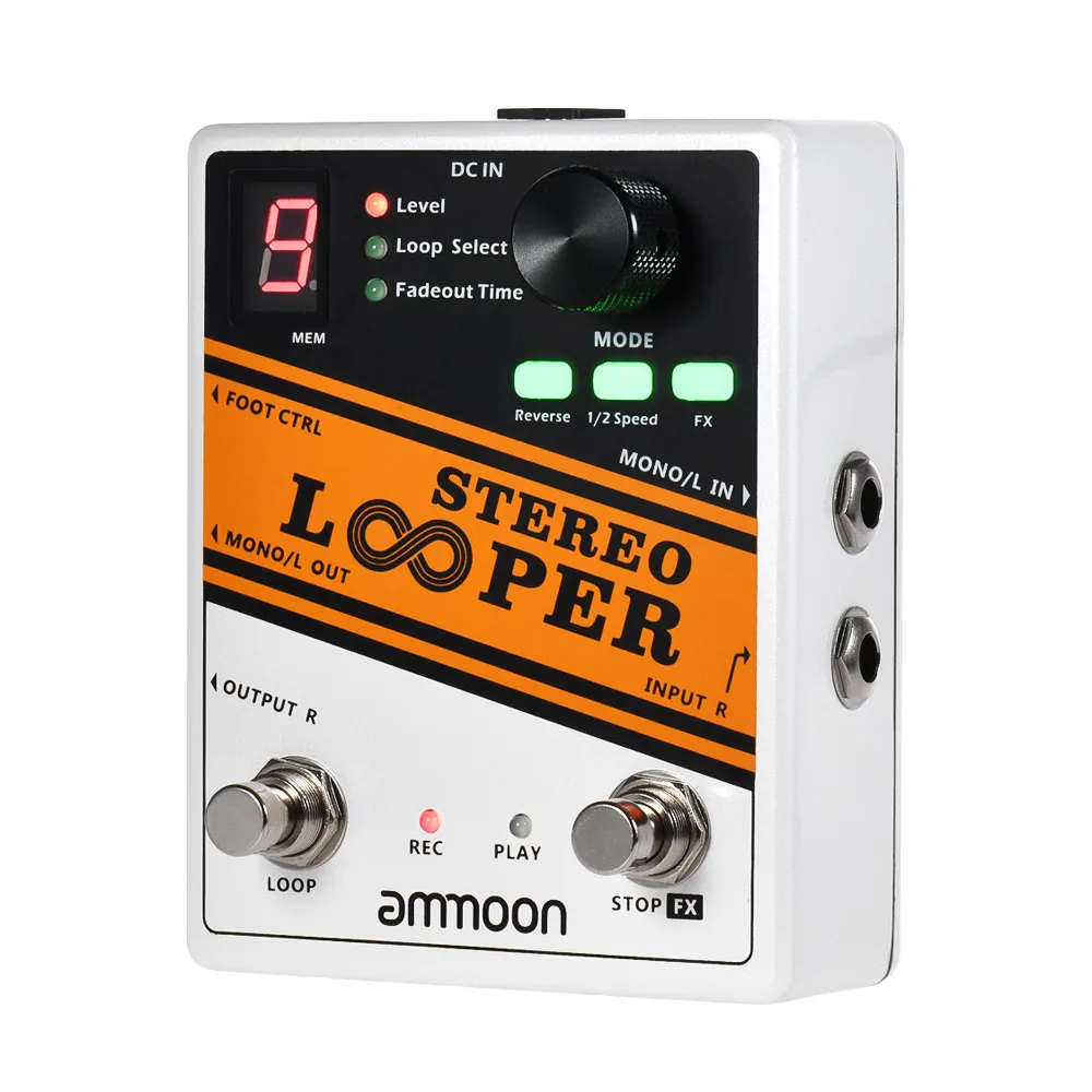 Гитарная педаль ammoon STEREO LOOPER 10 независимых петель, педаль эффектов для электрогитары, 10 минут записи, Неограниченное наложение